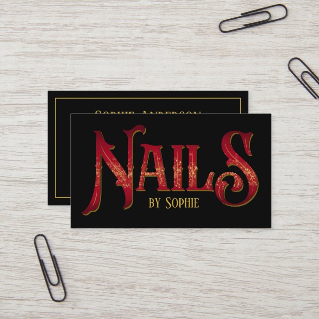 Nails by Typography Black Business Card (Front/Back In Situ)