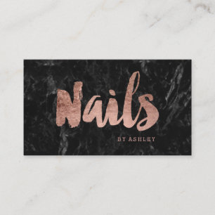 Nails chic rose gold typography black marble business card