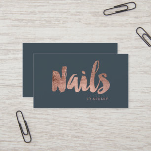 Nails chic rose gold typography charcoal business card