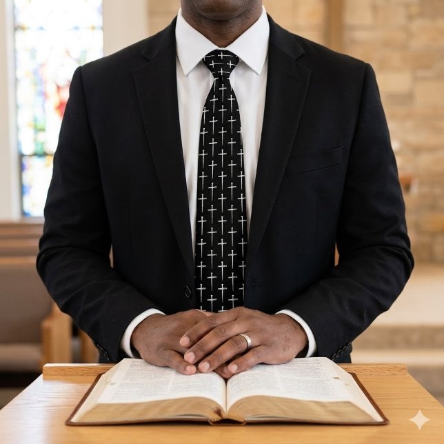Nails Cross Modern Black Pastor Neck Tie (Creator Uploaded)