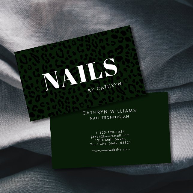 Nails Dark Green Animal Print Nail Technician Business Card (Creator Uploaded)
