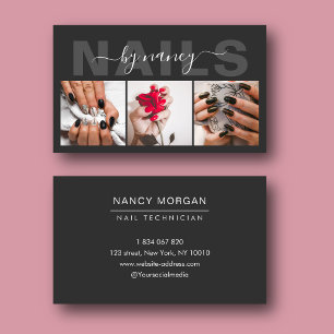 Nails Dark Grey And Black Photo Collage Business Card