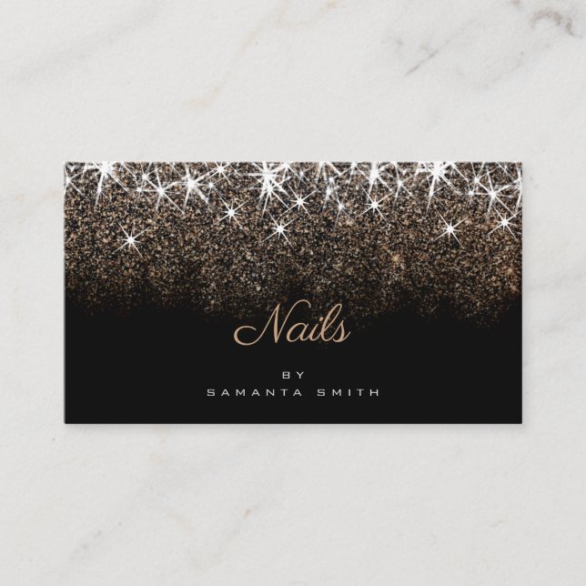 Nails Designer Luminous Golden Glitter Glam Stars Business Card (Front)