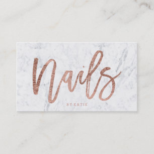 Nails elegant faux rose gold typography marble business card