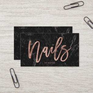Nails elegant rose gold typography black marble business card