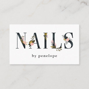 Nails Gold Blush Black Floral Typography Business Card
