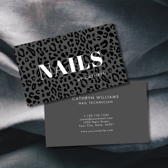 Nails Grey Animal Print Nail Technician Business Card (Creator Uploaded)
