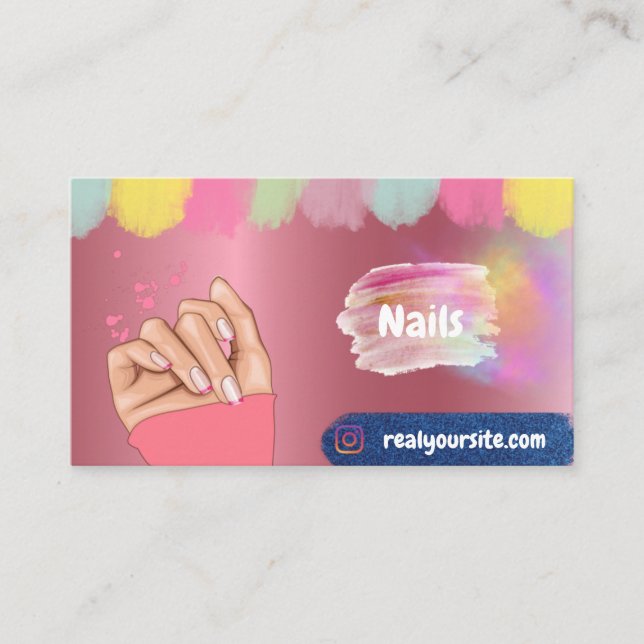 Nails  hand on a pink background  business card (Front)