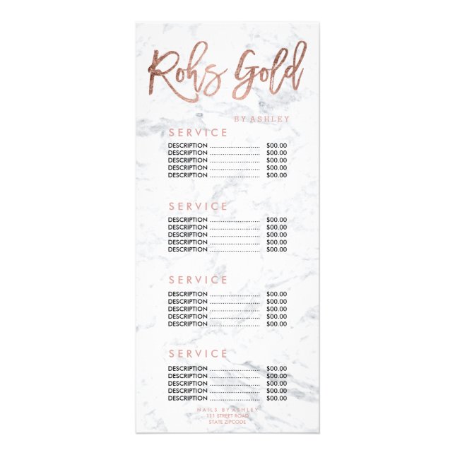 Nails logo gold typography marble price list rack card (Front)