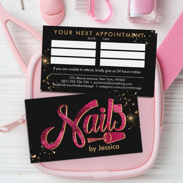 Nails Logo graphic - Pink Glitter Nail Polish Business Card (Creator Uploaded)