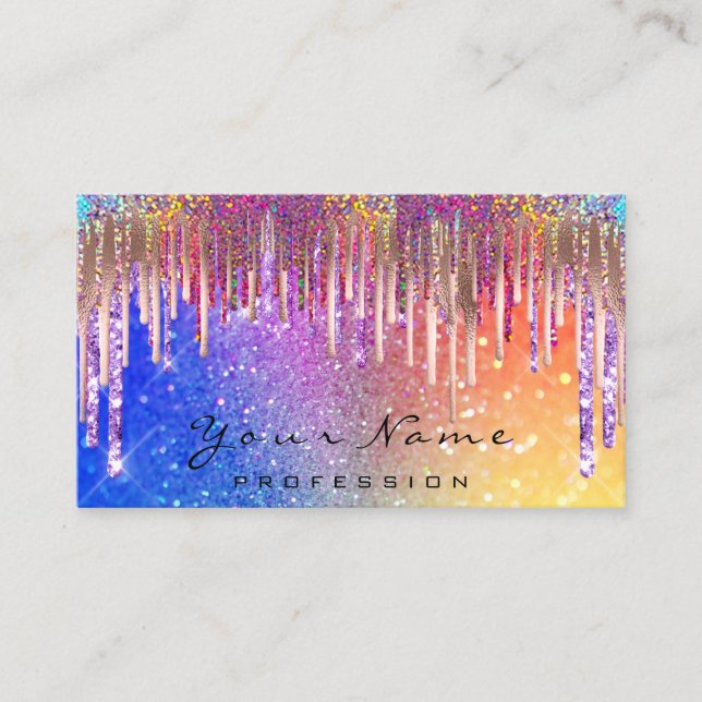 Nails  Makeup Artist Holograph Drip Glitter Rainbo Business Card (Front)