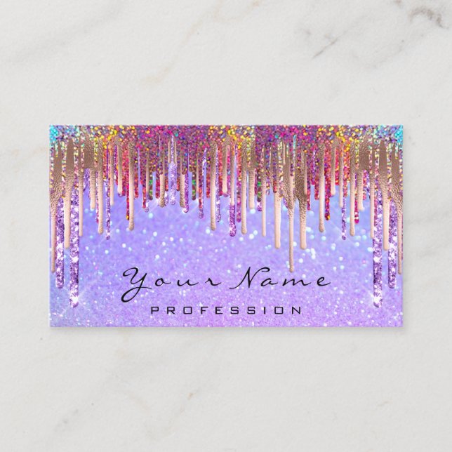 Nails  Makeup Artist Holograph Drips Glitter Pink Business Card (Front)