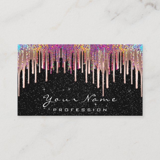 Nails  Makeup Artist Holograph Rose Black Business Card (Front)