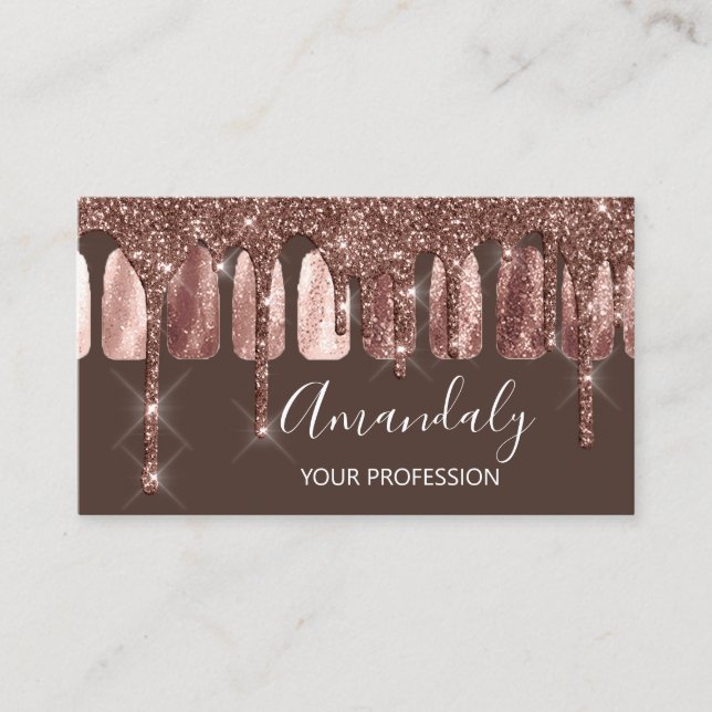 Nails Makeup Artist Lash Rose Gold Skinny Business Card (Front)