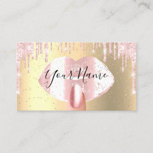 Nails Makeup Artist Pink Drips Kiss Lips Luminous Business Card