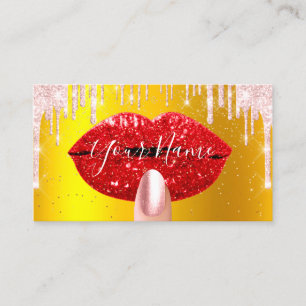 Nails Makeup Artist Pink Drips Kiss Lips Red Gold Business Card