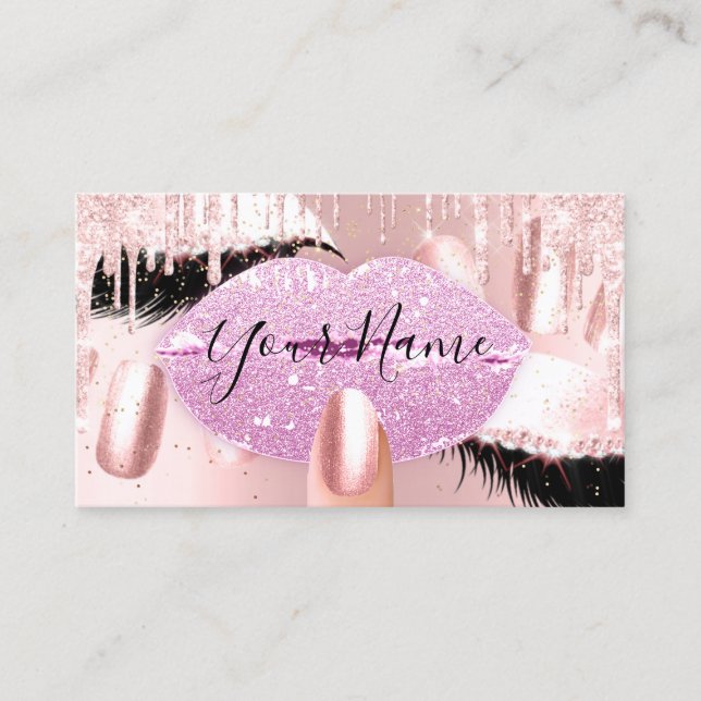 Nails Makeup Artist Pink Kiss Lip Lash QRCODE Logo Business Card (Front)