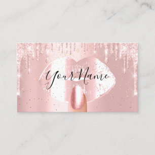 Nails Makeup Artist Rose Drips Kiss Lips Confetti Business Card