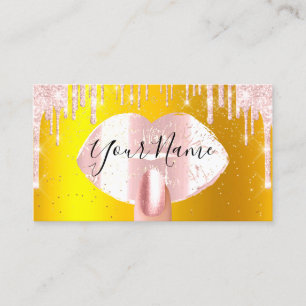Nails Makeup Artist Rose Drips Kiss Lips Gold VIP Business Card