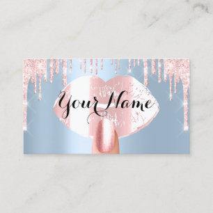 Nails Makeup Artist Rose Drips Kiss Lips Pink Blue Business Card