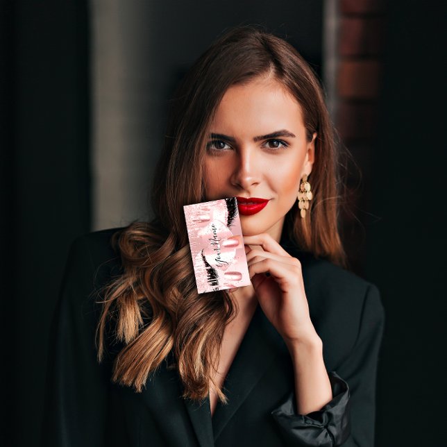 Nails Makeup Artist Rose Drips Kiss Lips Pink Lash Business Card (Nails Makeup Artist Rose Drips Kiss Lips Pink Lash Business Card)
