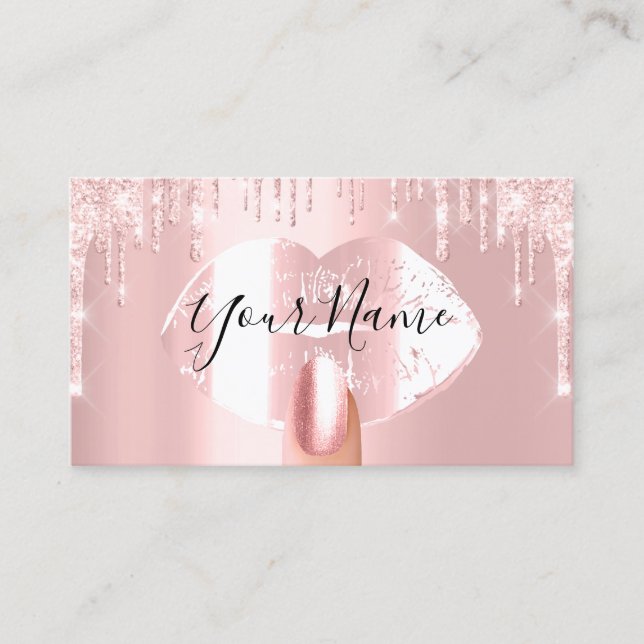 Nails Makeup Artist Rose Drips Kiss Lips Pink Lux Business Card (Front)