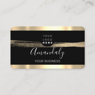 Nails Makeup Stylist Gold Black Stroke Logo Business Card
