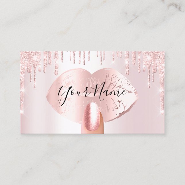Nails Manicure Makeup Artist Rose Drips Blush Lips Business Card (Front)
