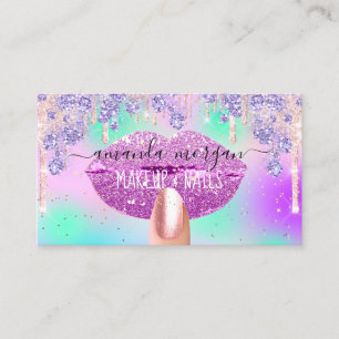Nails Manicure Makeup Holograph Lips Glitter Blue Business Card