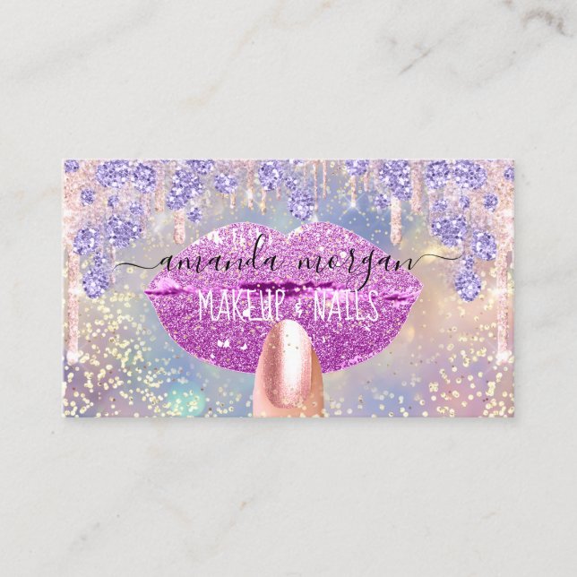 Nails Manicure Makeup Holograph Lips Glitter Gold Business Card (Front)