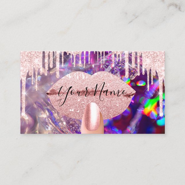 Nails Manicure Makeup Holographic Kiss Lips VIP Business Card (Front)