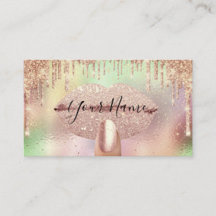 Nails Manicure Makeup Holographic Lips Rose Gold Business Card