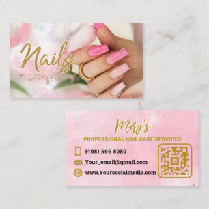 Nails Manicure Minimalist Pink with QR Code Business Card