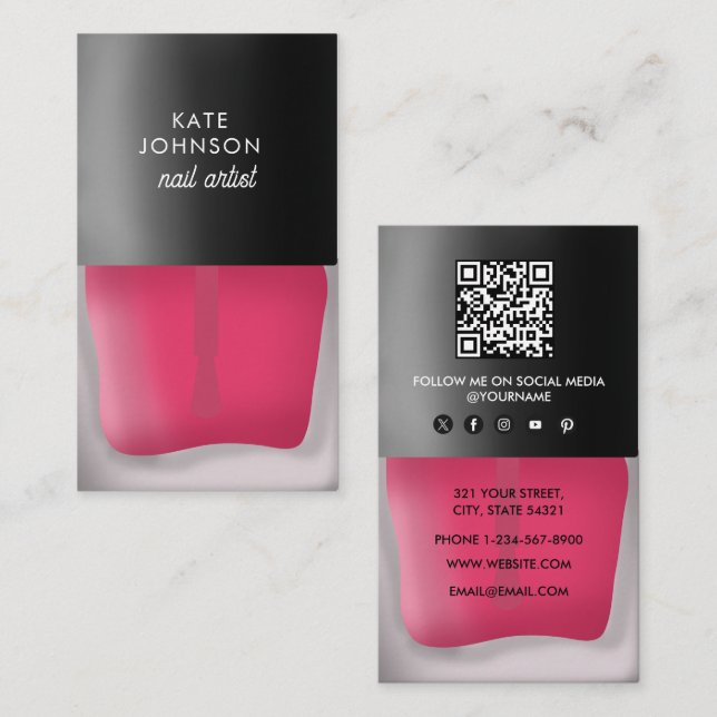 Nails Manicure Pedicure Beauty Nail Artist QR Code Business Card (Front/Back)