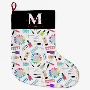 Nails Manicure Pedicure Beauty Salon Monogram Large Christmas Stocking