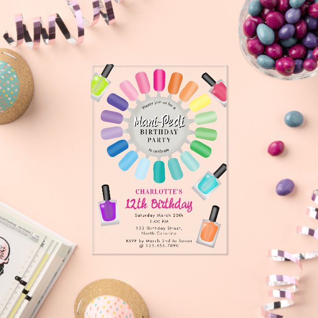 Nails Manicure Pedicure Mani Pedi Girls Birthday Acrylic Invitations (Insitu (Celebration))