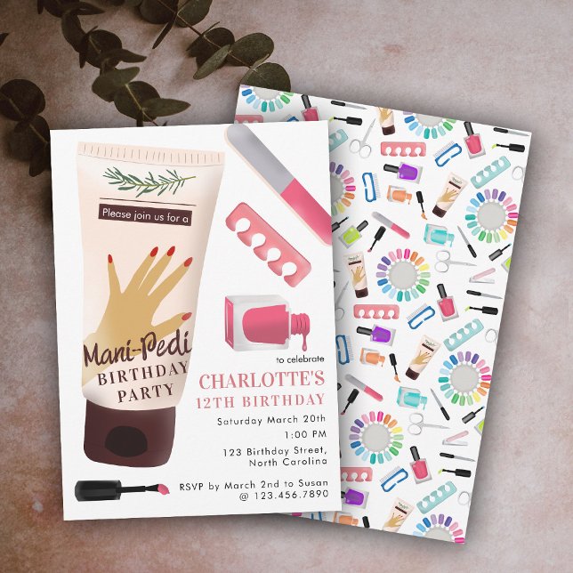 Nails Manicure Pedicure Mani Pedi Girls Birthday Invitation (Nails Manicure Pedicure Mani Pedi Girls Birthday Invitation)