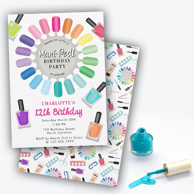 Nails Manicure Pedicure Mani Pedi Girls Birthday Invitation (Nails Manicure Pedicure Mani Pedi Girls Birthday Invitation)