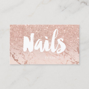 Nails marble modern typography blush rose gold business card