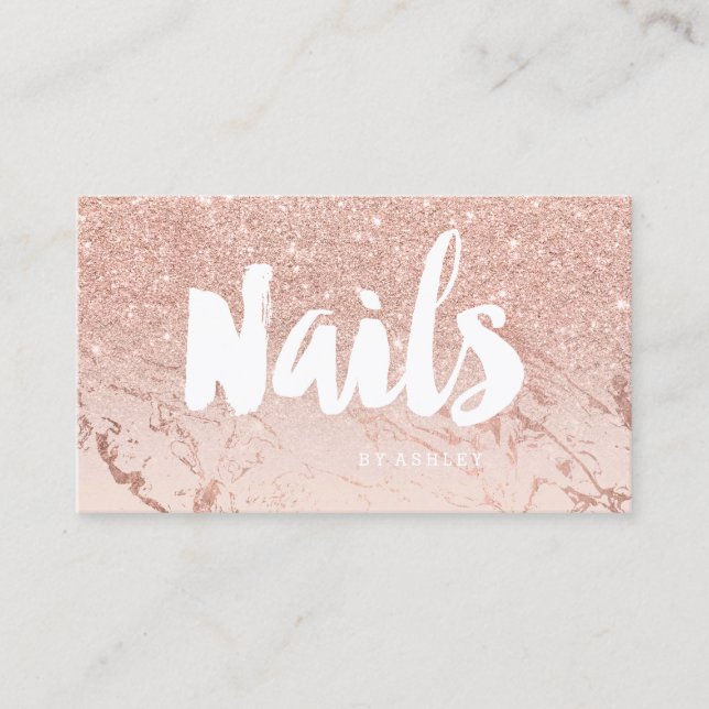 Nails marble modern typography blush rose gold business card (Front)