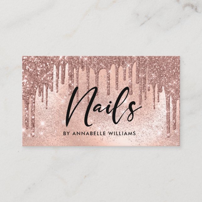 Nails Modern Rose Gold Business Card (Front)