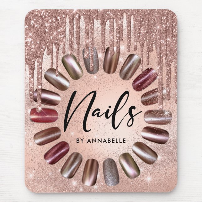 Nails Modern Rose Gold Glitter Drips  Mouse Mat (Front)