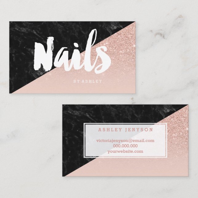 Nails modern typography block blush rose gold business card (Front/Back)
