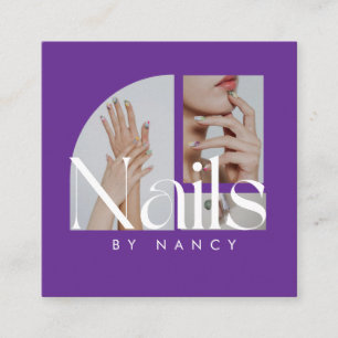  Nails Photo Collage Purple  Square Business Card