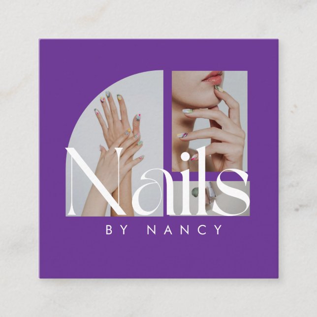  Nails Photo Collage Purple  Square Business Card (Front)