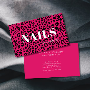 Nails Pink Animal Print Nail Technician Business Card