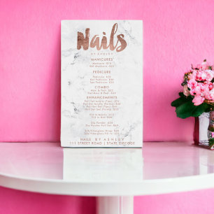 Nails price list typography rose gold white marble poster