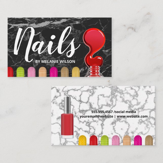 Nails | Red Nail Polish Pour | Painted Nails Business Card (Front/Back)