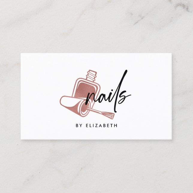 Nails Rose Gold & Black  Business Card (Front)