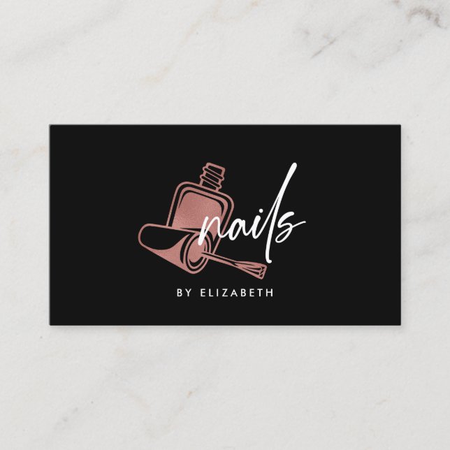 Nails Rose Gold & Black  Business Card (Front)